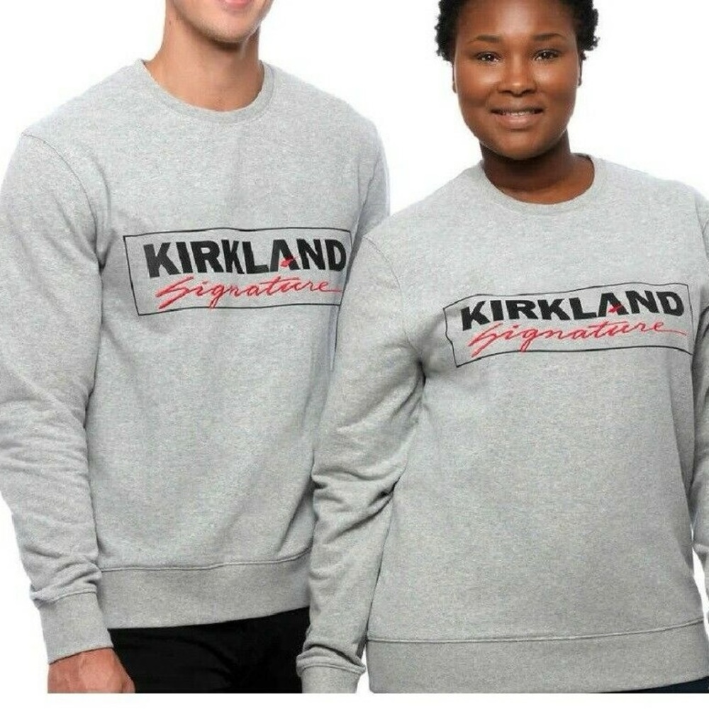 Kirkland Signature Light Heather Grey Sweatshirt with Black and Red Logo
